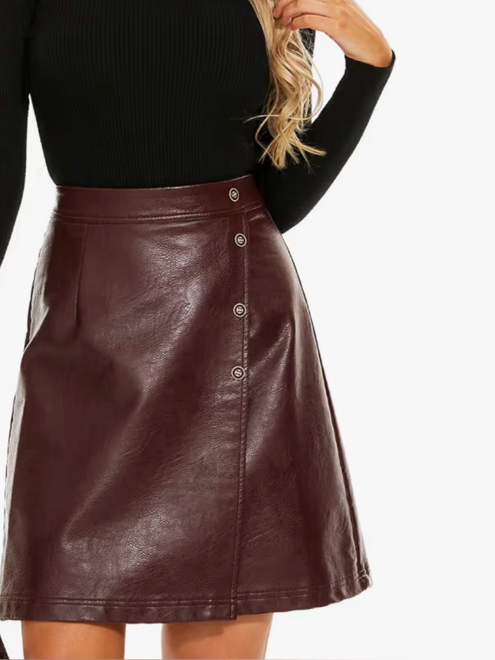 Faux Leather A-Line Skirt in Dark Burgundy